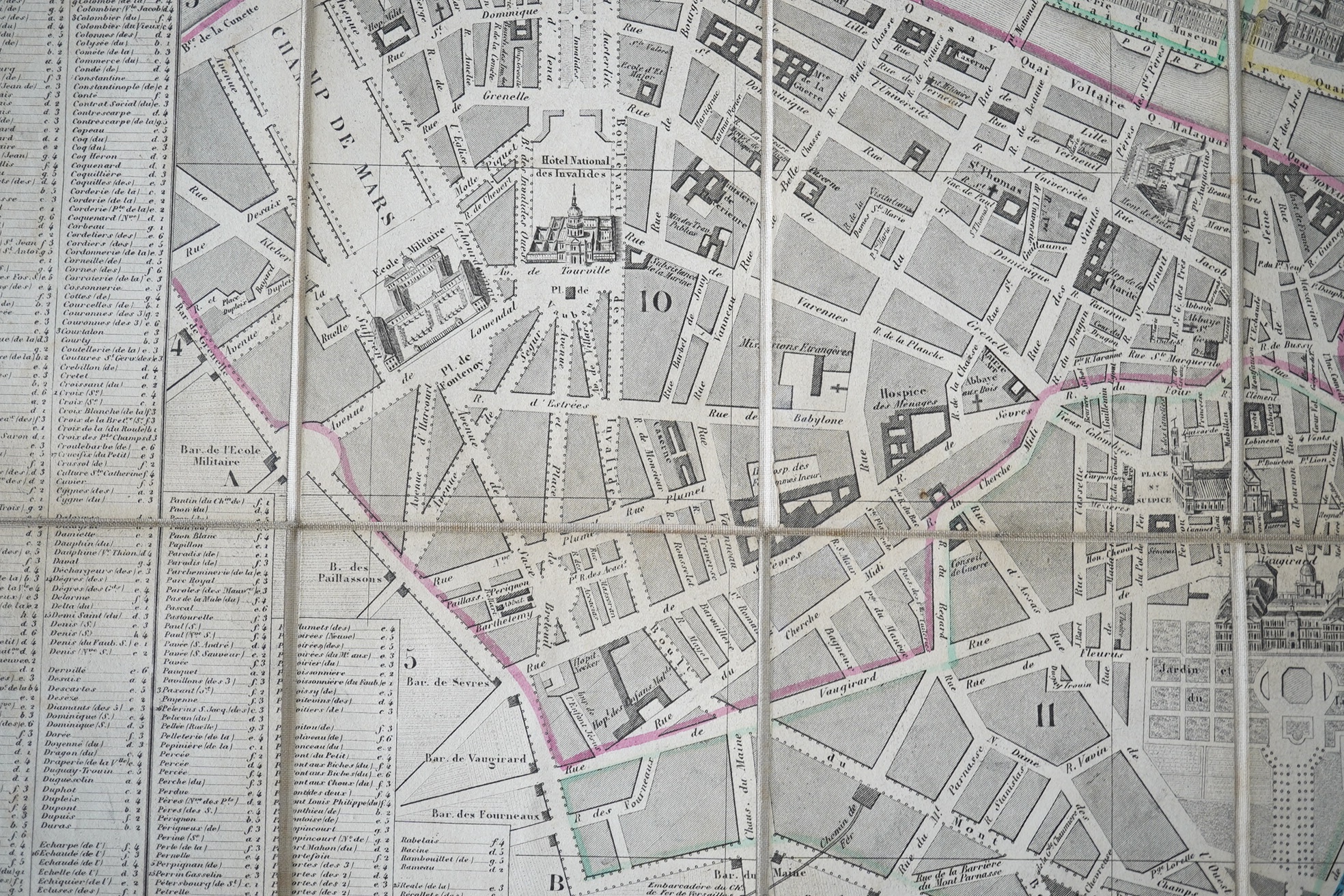 Map – Auguste Logerot – Nouveau Plan Ou Guide de L’ Étranger dans Paris, engraved map with outline hand-colouring in sections, backed onto linen, original card slipcase, [Paris], 1851. Note: published just before Napoleo